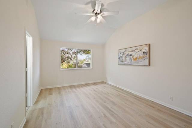 21017 Secretariat Ridge Ln, Pflugerville, TX 78660 - empty room featuring light wood finished floors, ceiling fan, lofted ceiling, and baseboards
