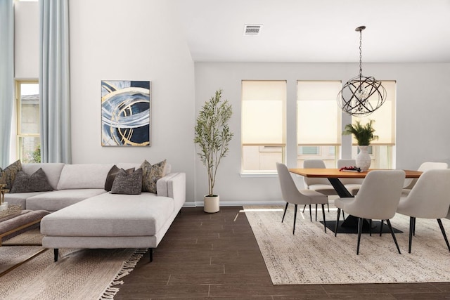 299 Diamond Point Dr, Dripping Springs, TX 78620 - living room with dark wood-type flooring and a chandelier