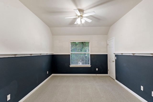 9501 Aire Libre Dr, Austin, TX 78726 - carpeted empty room with ceiling fan, vaulted ceiling, and baseboards