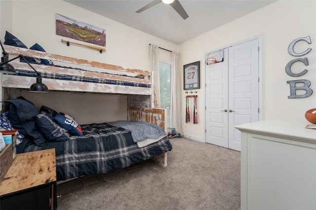 1225 Grassy Field Rd, Austin, TX 78737 - bedroom featuring light colored carpet, a closet, and a ceiling fan