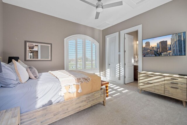260 Unbridled, Austin, TX 78737 - carpeted bedroom featuring ceiling fan and a city view