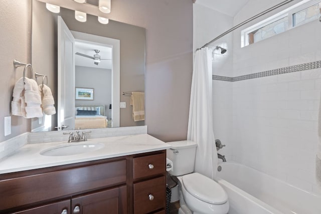 260 Unbridled, Austin, TX 78737 - bathroom featuring toilet, shower / bath combination with curtain, vanity, and connected bathroom