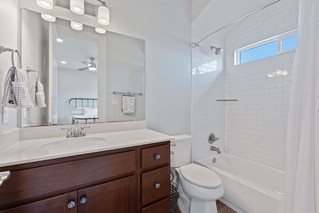 260 Unbridled, Austin, TX 78737 - full bath with vanity, shower / tub combo with curtain, toilet, and ceiling fan