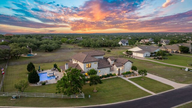 260 Unbridled, Austin, TX 78737 - aerial view at dusk of view of pool area