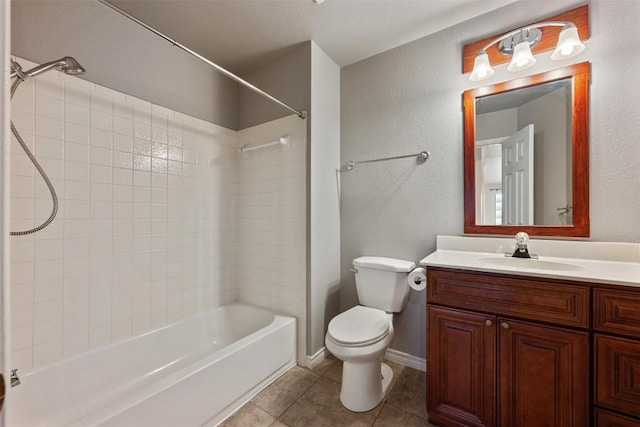 2128 Pearson Way, Round Rock, TX 78665 - bathroom featuring shower / washtub combination, toilet, vanity, and tile patterned floors