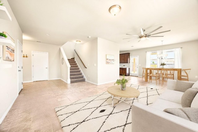 313 Pearl Way, Buda, TX 78610 - living area featuring stairs and ceiling fan