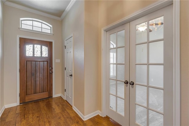 1911 Nelson Ranch Loop, Cedar Park, TX 78613 - entrance foyer featuring ornamental molding, french doors, wood finished floors, and baseboards