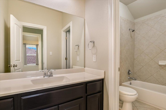 3908 Crispin Hall Ln, Pflugerville, TX 78660 - bathroom featuring vanity, toilet,  shower combination, and tile patterned floors
