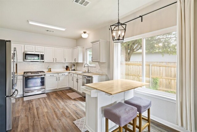809 Bedford Ct, Georgetown, TX 78628 - kitchen featuring stainless steel appliances, healthy amount of natural light, a sink, and tasteful backsplash