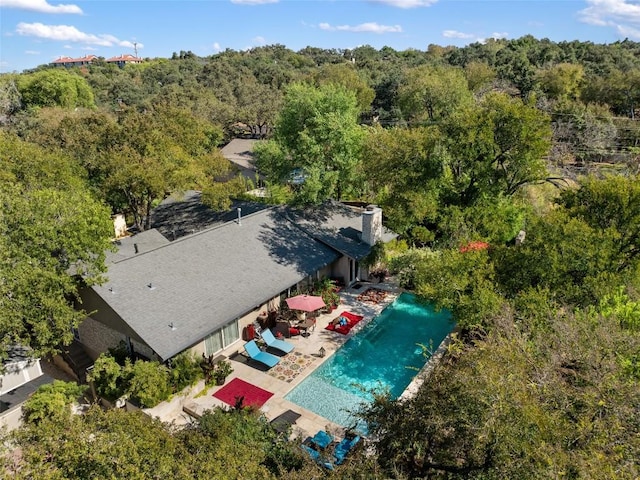 4305 Cliffwood Cir, Austin, TX 78759 - view from above of property featuring a pool area and a forest