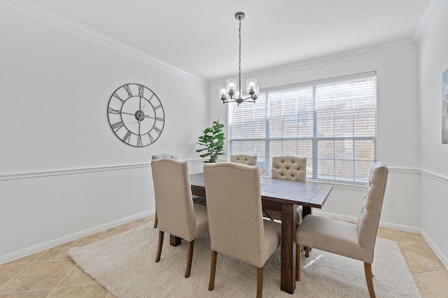 16413 Broadbay Dr, Austin, TX 78717 - dining room featuring crown molding, plenty of natural light, a chandelier, baseboards, and light tile patterned floors