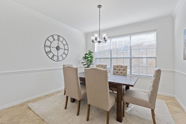 16413 Broadbay Dr, Austin, TX 78717 - dining room with crown molding, a chandelier, and light tile patterned floors