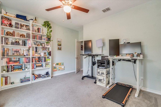 1033 Castleway Rd, New Braunfels, TX 78132 - workout room with carpet and ceiling fan
