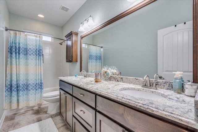 1033 Castleway Rd, New Braunfels, TX 78132 - bathroom featuring double vanity and shower / bathtub combination with curtain