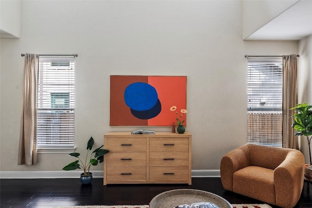 7709 Menchaca Rd Unit 14, Austin, TX 78745 - living area featuring baseboards and dark wood-style floors