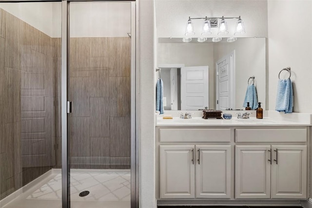 7709 Menchaca Rd Unit 14, Austin, TX 78745 - full bathroom with a stall shower and double vanity