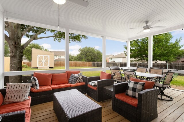 2105 Zeppelin Dr, Cedar Park, TX 78613 - deck with ceiling fan, outdoor dining area, and an outdoor hangout area