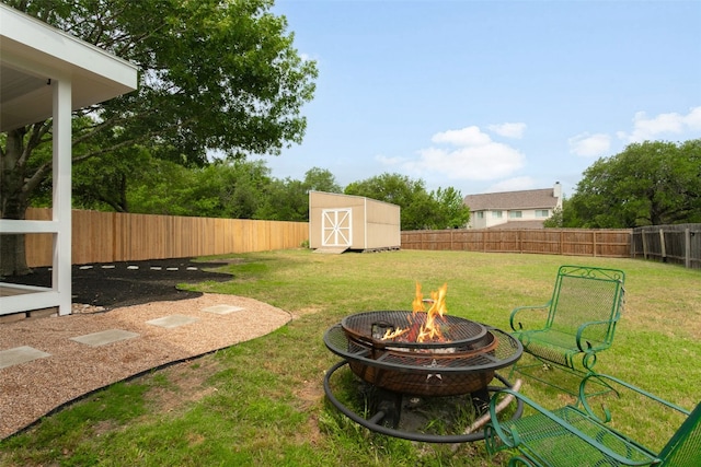 2105 Zeppelin Dr, Cedar Park, TX 78613 - fenced backyard with a fire pit and a shed