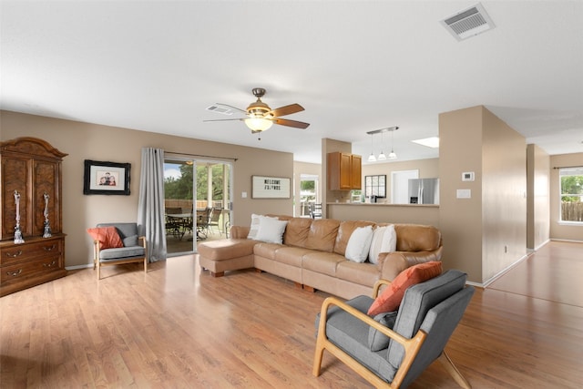 2105 Zeppelin Dr, Cedar Park, TX 78613 - living area featuring light wood-style floors and ceiling fan