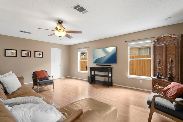 2105 Zeppelin Dr, Cedar Park, TX 78613 - living room featuring light wood-style floors, ceiling fan, and baseboards