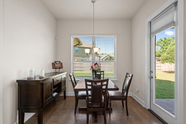 143 Pink Granite Blvd, Dripping Springs, TX 78620 - dining area with plenty of natural light, dark wood finished floors, a chandelier, and baseboards