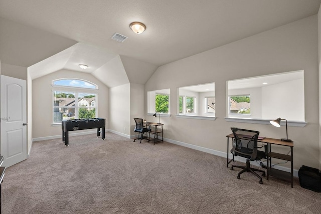 143 Pink Granite Blvd, Dripping Springs, TX 78620 - office area with carpet floors, baseboards, and lofted ceiling