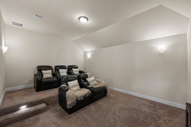 143 Pink Granite Blvd, Dripping Springs, TX 78620 - cinema room with carpet flooring, vaulted ceiling, and baseboards