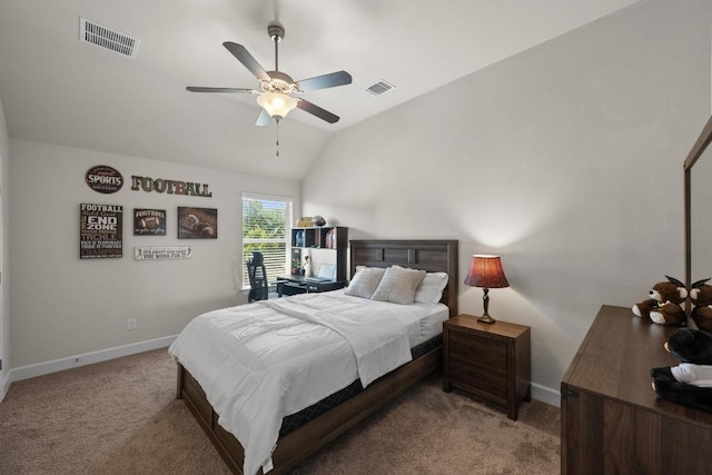 143 Pink Granite Blvd, Dripping Springs, TX 78620 - bedroom with light carpet, baseboards, lofted ceiling, and a ceiling fan