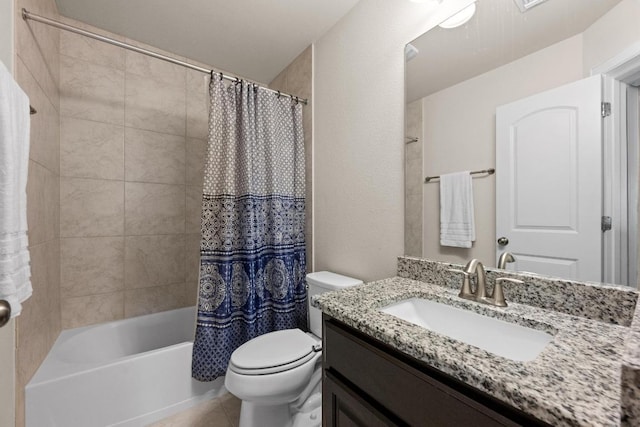 143 Pink Granite Blvd, Dripping Springs, TX 78620 - bathroom featuring vanity, toilet, shower / tub combo, and tile patterned floors