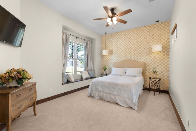 2904 Kodiak Cv, Cedar Park, TX 78613 - bedroom with an accent wall, light carpet, and ceiling fan