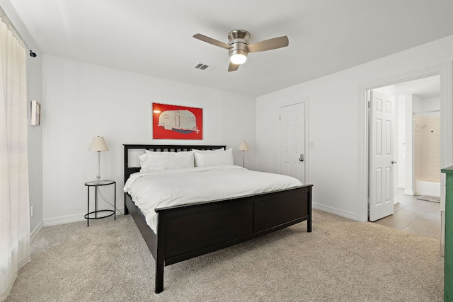 10003 Baxter Ln, Austin, TX 78736 - bedroom featuring light carpet, a ceiling fan, and ensuite bath