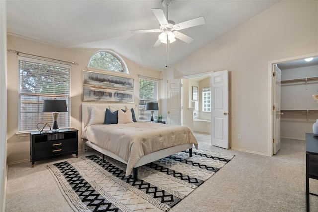 10500 Hendon St, Austin, TX 78748 - bedroom with vaulted ceiling, carpet flooring, a spacious closet, baseboards, and a ceiling fan