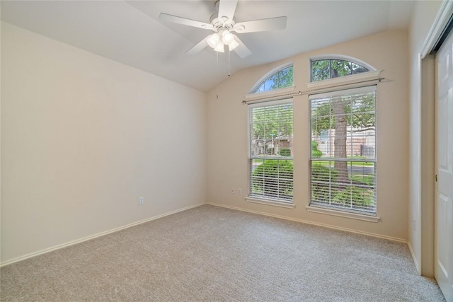 10500 Hendon St, Austin, TX 78748 - unfurnished room with carpet flooring, vaulted ceiling, baseboards, and ceiling fan