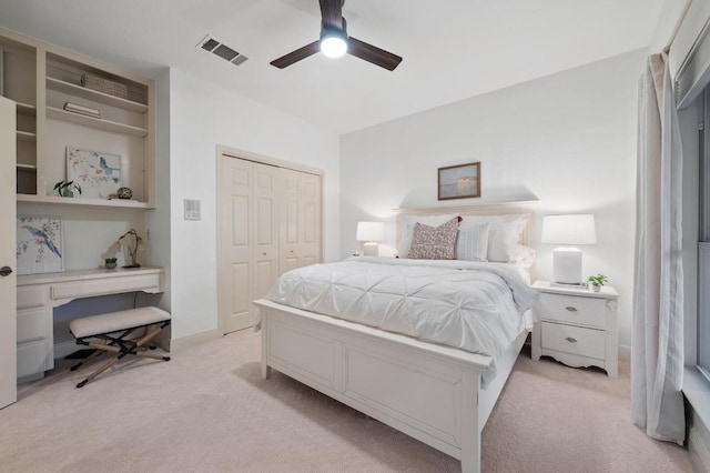 3404 Riva Ridge Rd, Austin, TX 78746 - bedroom featuring light colored carpet, a closet, an office area, and a ceiling fan