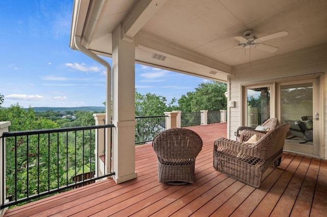 3404 Riva Ridge Rd, Austin, TX 78746 - wooden terrace featuring a ceiling fan