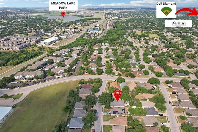 707 Clearwater Trl, Round Rock, TX 78664 - aerial view of property and surrounding area featuring nearby suburban area