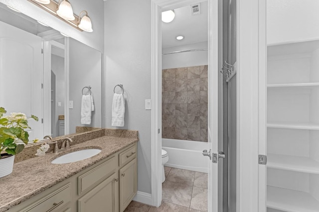 8316 Evelina Trl, Austin, TX 78737 - bathroom with vanity, toilet, shower / bathtub combination, and tile patterned flooring