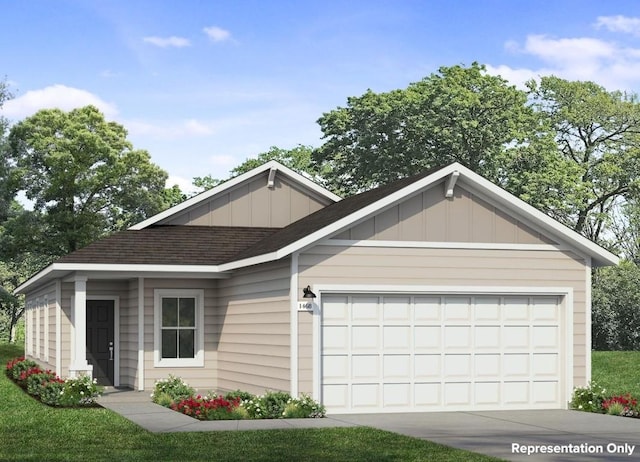 5500 Lomasso Dr, Austin, TX 78747 - ranch-style house featuring board and batten siding, an attached garage, concrete driveway, and roof with shingles