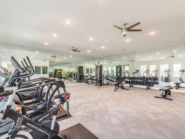 4802 S Congress Ave Unit 310, Austin, TX 78745 - exercise room featuring ceiling fan, recessed lighting, and light colored carpet