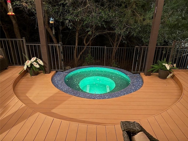 5700 Cherokee Draw Rd, Austin, TX 78738 - view of pool with an in-ground hot tub and a wooden deck