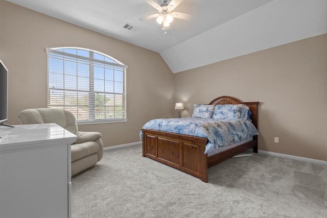 2700 Outlook Ridge Loop, Leander, TX 78641 - bedroom with light colored carpet, vaulted ceiling, and ceiling fan