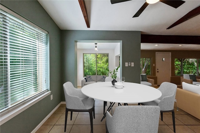 17903 Lafayette Park Rd, Jonestown, TX 78645 - dining area with light tile patterned floors, ceiling fan, and baseboards
