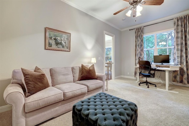 9301 San Lucas Dr, Austin, TX 78737 - office space featuring carpet, a ceiling fan, baseboards, and crown molding