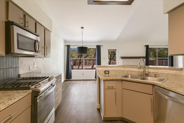 1811 Hatch Rd, Cedar Park, TX 78613 - kitchen with stainless steel appliances, a sink, plenty of natural light, and dark wood-type flooring