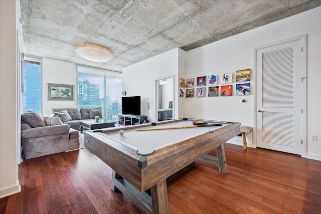 360 Nueces St Unit 3309, Austin, TX 78701 - recreation room featuring dark wood-type flooring, billiards table, and baseboards