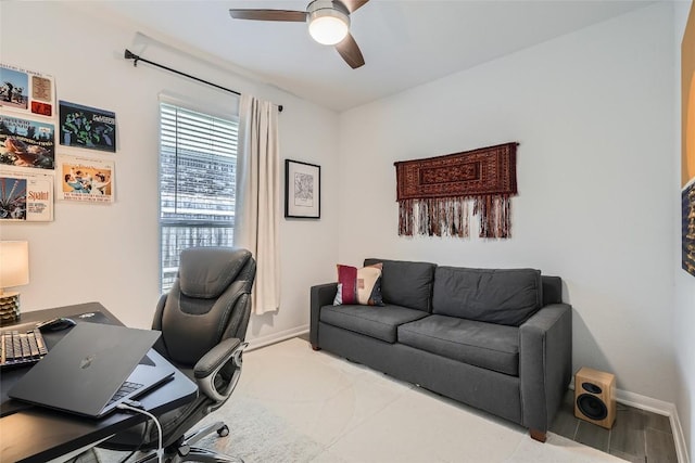 267 Razzmatazz Trl, Buda, TX 78610 - office area with a ceiling fan and baseboards
