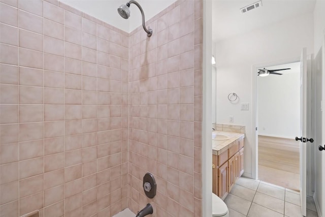 8311 Sumner Ct, Austin, TX 78733 - bathroom featuring vanity, tile patterned floors, bathtub / shower combination, and a ceiling fan