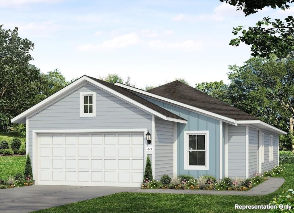 11520 Domenico Cv, Austin, TX 78747 - single story home featuring roof with shingles, board and batten siding, and driveway