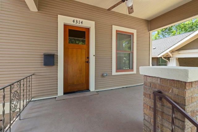 4314 Duval St, Austin, TX 78751 - view of exterior entry featuring a ceiling fan and a porch