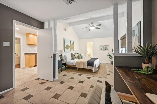 7701 Lowdes Dr, Austin, TX 78745 - bedroom with vaulted ceiling and a ceiling fan